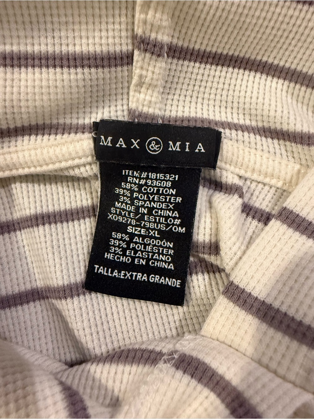 Max & Mia Striped Thermal Lounge Hoodie Pullover Top XL - Picture 3 of 10